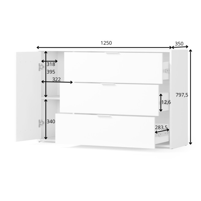 Camera completa FLORENCE – Letto 160x200 + rete + cassetti + armadio + cassettiera – Bianco e rovere