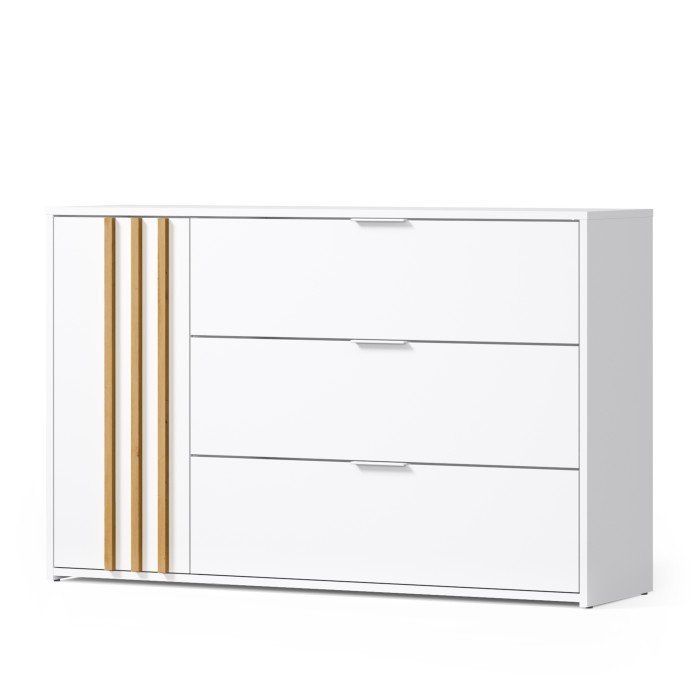 Camera completa FLORENCE – Letto 160x200 + rete + cassetti + armadio + cassettiera – Bianco e rovere