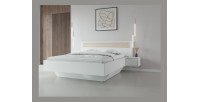 Chambre complète FLORENCE – Lit 160x200 + sommier + tiroirs + armoire + commode – Blanc et chêne
