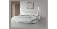Chambre complète FLORENCE – Lit 160x200 + sommier + tiroirs + armoire + commode – Blanc et chêne