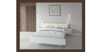 Chambre complète FLORENCE – Lit 160x200 + sommier + tiroirs + armoire + commode – Blanc et chêne