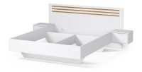 Chambre complète FLORENCE – Lit 160x200 + sommier + tiroirs + armoire + commode – Blanc et chêne