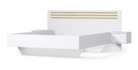 Chambre complète FLORENCE – Lit 160x200 + sommier + tiroirs + armoire + commode – Blanc et chêne
