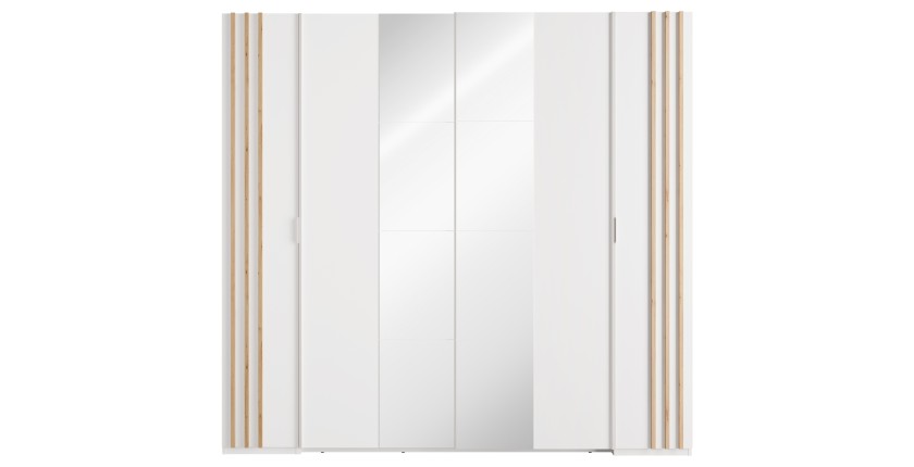 Chambre complète FLORENCE – Lit 160x200 + sommier + tiroirs + armoire + commode – Blanc et chêne
