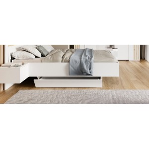 Chambre complète FLORENCE – Lit 160x200 + sommier + tiroirs + armoire + commode – Blanc et chêne