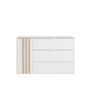 Chambre complète FLORENCE – Lit 180x200 + sommier + tiroirs + armoire + commode – Blanc et chêne