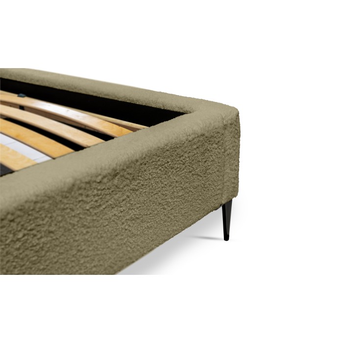 Bett MILLIO – Khaki – 160x200 cm – Bouclé-Chenille-Stoff – Lattenrost inklusive – 5-Sterne-Hotelkomfort