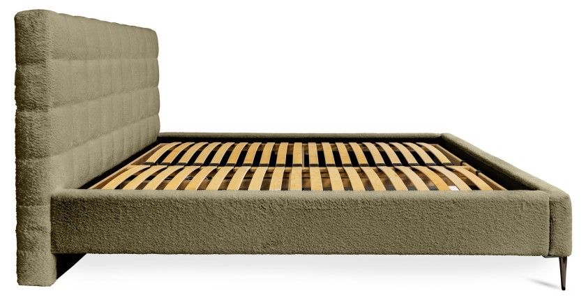 Bed MILLIO – Kaki – 160x200 cm – Stof met lusjeschenille – Inclusief lattenbodem – 5-sterren hotelcomfort
