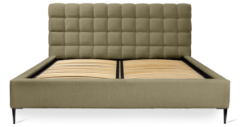 Bed MILLIO – Kaki – 160x200 cm – Stof met lusjeschenille – Inclusief lattenbodem – 5-sterren hotelcomfort