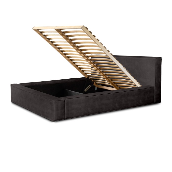 Bed met opbergruimte VELORA – Antracietgrijs – 140x200 cm – Zacht fluwelen stof – Verstelbare lattenbodem – Geïntegreerde opslag