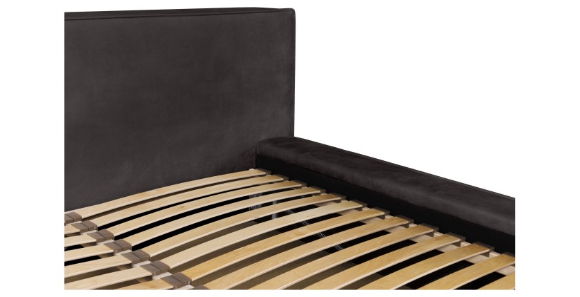Bed met opbergruimte DENALI – Antracietgrijs – 140x200 cm – Zacht fluwelen stof – Opklapbare lattenbodem – Geïntegreerde opbergr