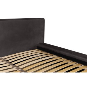 Bed met opbergruimte DENALI – Antracietgrijs – 140x200 cm – Zacht fluwelen stof – Opklapbare lattenbodem – Geïntegreerde opbergr