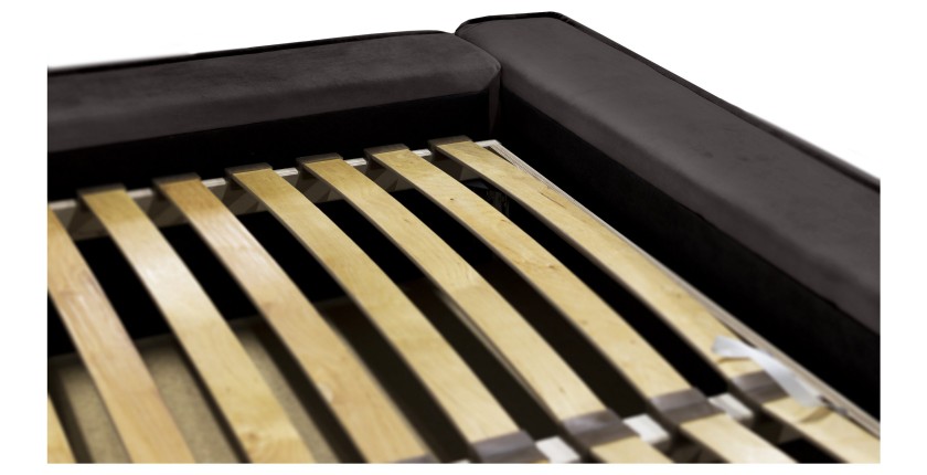 Bed met opbergruimte DENALI – Antracietgrijs – 140x200 cm – Zacht fluwelen stof – Opklapbare lattenbodem – Geïntegreerde opbergr