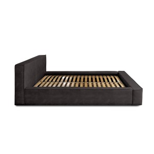 Bed met opbergruimte DENALI – Antracietgrijs – 140x200 cm – Zacht fluwelen stof – Opklapbare lattenbodem – Geïntegreerde opbergr