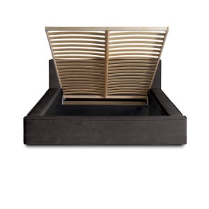 Bed met opbergruimte DENALI – Antracietgrijs – 140x200 cm – Zacht fluwelen stof – Opklapbare lattenbodem – Geïntegreerde opbergr