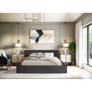 Bed met opbergruimte DENALI – Antracietgrijs – 140x200 cm – Zacht fluwelen stof – Opklapbare lattenbodem – Geïntegreerde opbergr