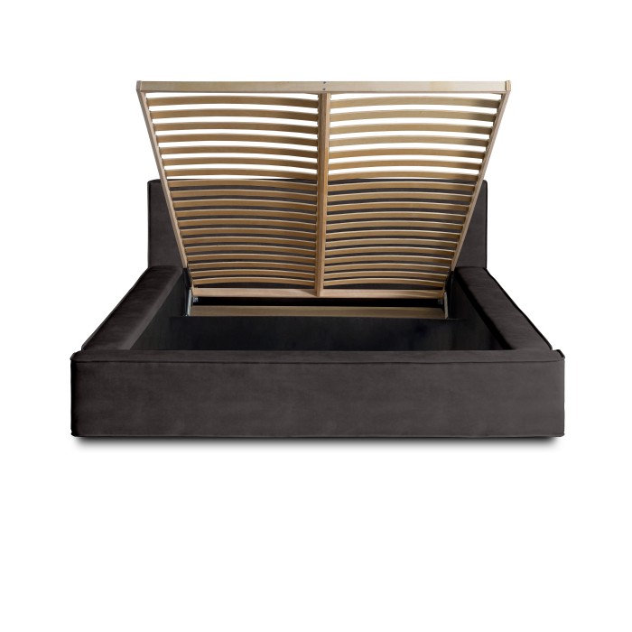 Bed met opbergruimte VELORA – Antracietgrijs – 160x200 cm – Zacht fluwelen stof – Opklapbare lattenbodem – Geïntegreerde opbergr