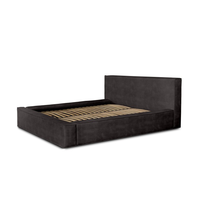 Bett mit Bettkasten VELORA – Anthrazitgrau – 160x200 cm – Weicher Samtstoff – Hochklappbarer Lattenrost – Integrierter Stauraum
