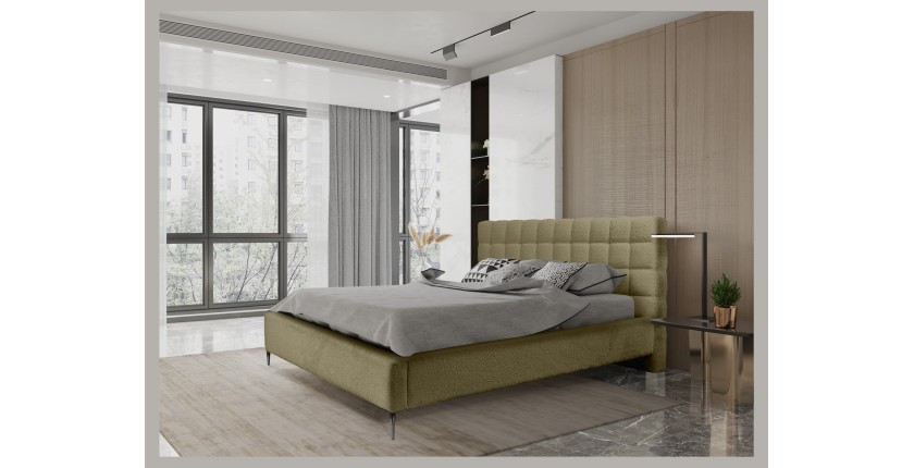 Bed MILLIO – Olijf – 180x200 cm – Stof chenille bouclé – Inclusief bedbodem – 5-sterren hotelcomfort
