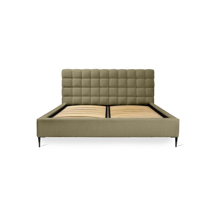 Bett MILLIO – Olive – 180x200 cm – Bouclé-Chenille-Stoff – Lattenrost inklusive – 5-Sterne-Hotelkomfort