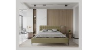 Bed MILLIO – Olijf – 180x200 cm – Stof chenille bouclé – Inclusief bedbodem – 5-sterren hotelcomfort