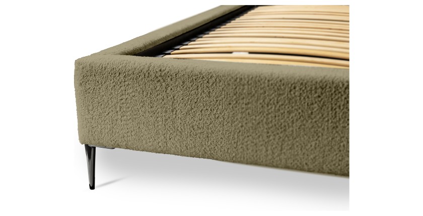 Bed MILLIO – Olijf – 180x200 cm – Stof chenille bouclé – Inclusief bedbodem – 5-sterren hotelcomfort