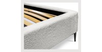 Bed MILLIO - Ivoor - 140x200 cm - Gebobbeld chenille stof - Inclusief lattenbodem - 5-sterren hotelcomfort