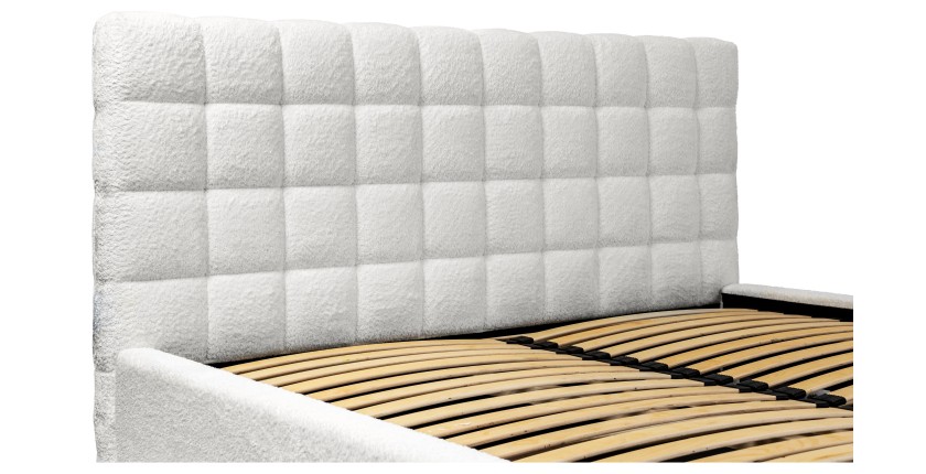 Bed MILLIO - Ivoor - 140x200 cm - Gebobbeld chenille stof - Inclusief lattenbodem - 5-sterren hotelcomfort