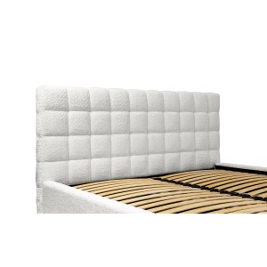 Bed MILLIO - Ivoor - 140x200 cm - Gebobbeld chenille stof - Inclusief lattenbodem - 5-sterren hotelcomfort