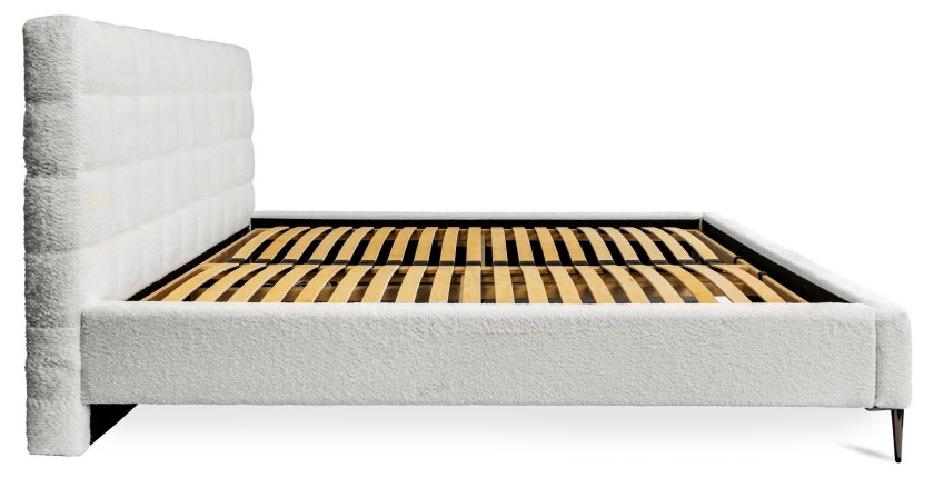 Bed MILLIO - Ivoor - 140x200 cm - Gebobbeld chenille stof - Inclusief lattenbodem - 5-sterren hotelcomfort