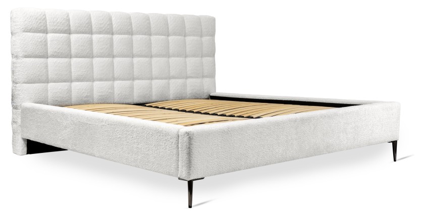 Bed MILLIO - Ivoor - 140x200 cm - Gebobbeld chenille stof - Inclusief lattenbodem - 5-sterren hotelcomfort