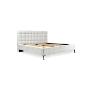 Bed MILLIO - Ivoor - 140x200 cm - Gebobbeld chenille stof - Inclusief lattenbodem - 5-sterren hotelcomfort
