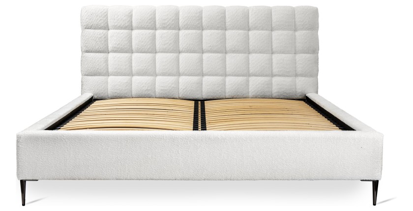 Bed MILLIO - Ivoor - 140x200 cm - Gebobbeld chenille stof - Inclusief lattenbodem - 5-sterren hotelcomfort