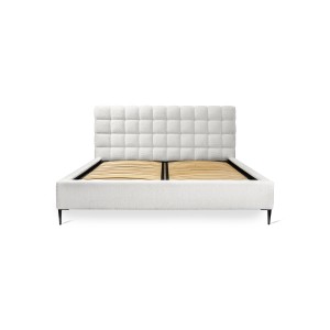 Bed MILLIO - Ivoor - 140x200 cm - Gebobbeld chenille stof - Inclusief lattenbodem - 5-sterren hotelcomfort