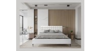 Bed MILLIO - Ivoor - 140x200 cm - Gebobbeld chenille stof - Inclusief lattenbodem - 5-sterren hotelcomfort