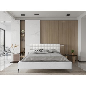 Bed MILLIO - Ivoor - 140x200 cm - Gebobbeld chenille stof - Inclusief lattenbodem - 5-sterren hotelcomfort