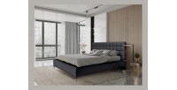 Lit MILLIO – Noir – 180x200 cm – Tissu chenille bouclé – Sommier inclus – Confort hôtel 5 étoiles