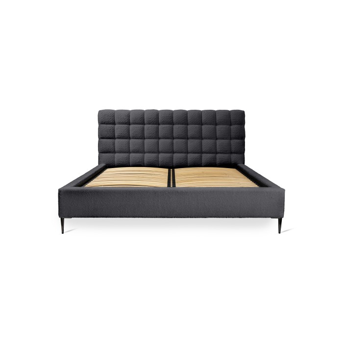 Bett MILLIO – Schwarz – 180x200 cm – Bouclé-Chenille-Stoff – Lattenrost inklusive – 5-Sterne-Hotelkomfort