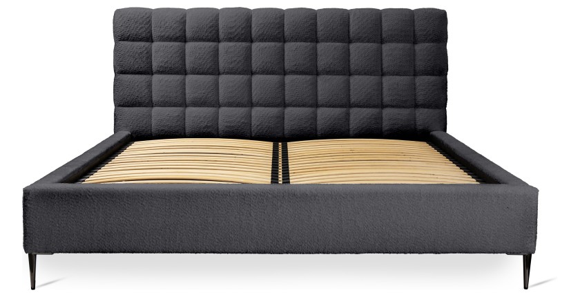 Lit MILLIO – Noir – 180x200 cm – Tissu chenille bouclé – Sommier inclus – Confort hôtel 5 étoiles