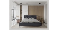 Lit MILLIO – Noir – 180x200 cm – Tissu chenille bouclé – Sommier inclus – Confort hôtel 5 étoiles