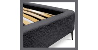 Lit MILLIO – Noir – 180x200 cm – Tissu chenille bouclé – Sommier inclus – Confort hôtel 5 étoiles