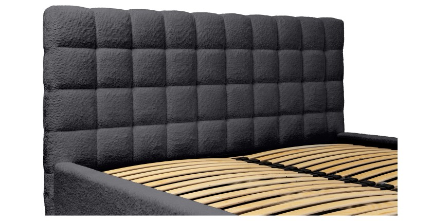 Lit MILLIO – Noir – 180x200 cm – Tissu chenille bouclé – Sommier inclus – Confort hôtel 5 étoiles