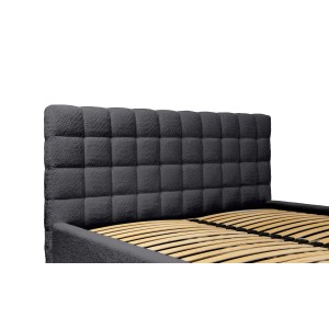 Lit MILLIO – Noir – 180x200 cm – Tissu chenille bouclé – Sommier inclus – Confort hôtel 5 étoiles