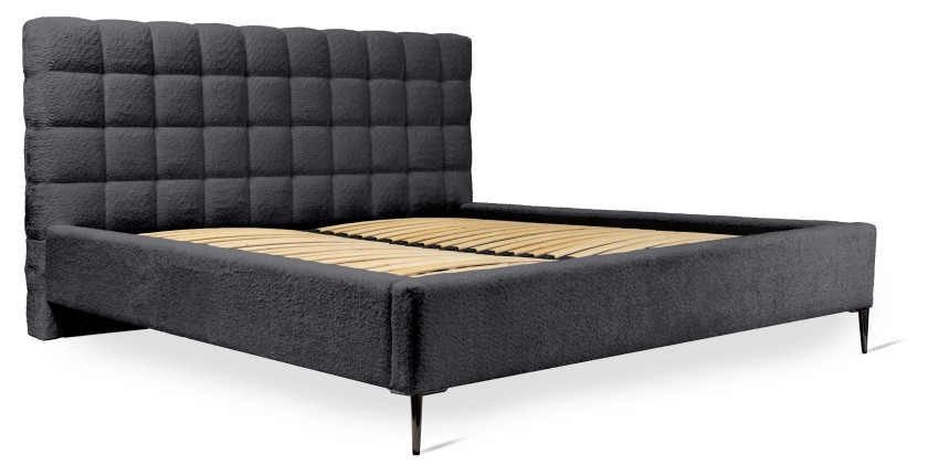 Lit MILLIO – Noir – 180x200 cm – Tissu chenille bouclé – Sommier inclus – Confort hôtel 5 étoiles