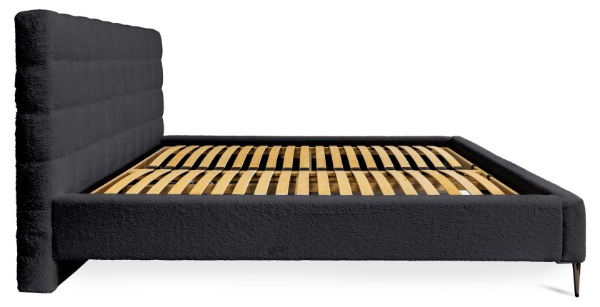 Bed MILLIO – Zwart – 160x200 cm – Gebobbeld chenille stof – Inclusief lattenbodem – 5-sterren hotelcomfort