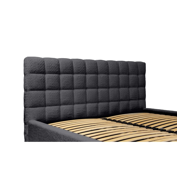 Bett MILLIO – Schwarz – 140x200 cm – Bouclé-Chenille-Stoff – Lattenrost inklusive – 5-Sterne-Hotelkomfort