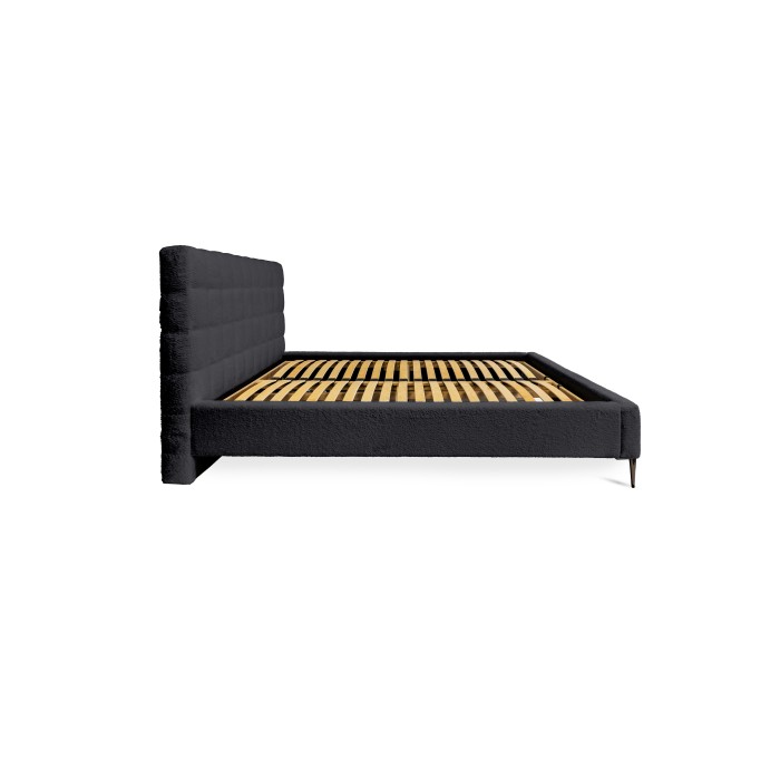 Bett MILLIO – Schwarz – 140x200 cm – Bouclé-Chenille-Stoff – Lattenrost inklusive – 5-Sterne-Hotelkomfort