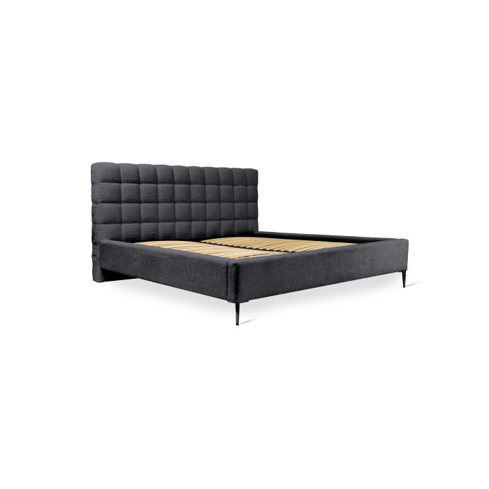 Bett MILLIO – Schwarz – 140x200 cm – Bouclé-Chenille-Stoff – Lattenrost inklusive – 5-Sterne-Hotelkomfort