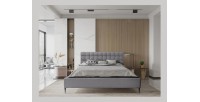 Lit MILLIO – Gris anthracite – 180x200 cm – Tissu chenille bouclé – Sommier inclus – Confort hôtel 5 étoiles