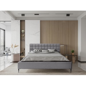 Lit MILLIO – Gris anthracite – 180x200 cm – Tissu chenille bouclé – Sommier inclus – Confort hôtel 5 étoiles